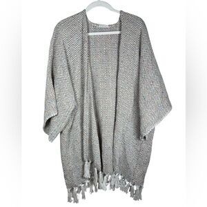 Terri K Fringe Blanket Coat OS Southwest Diamond Woven Fringe Kimono Western